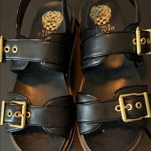 Vince Camuto Black Sandals with Gold Buckles
